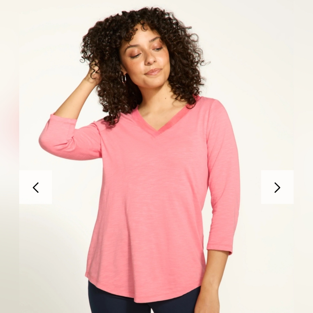 Elegant Coral V-Neck Long Sleeve Top